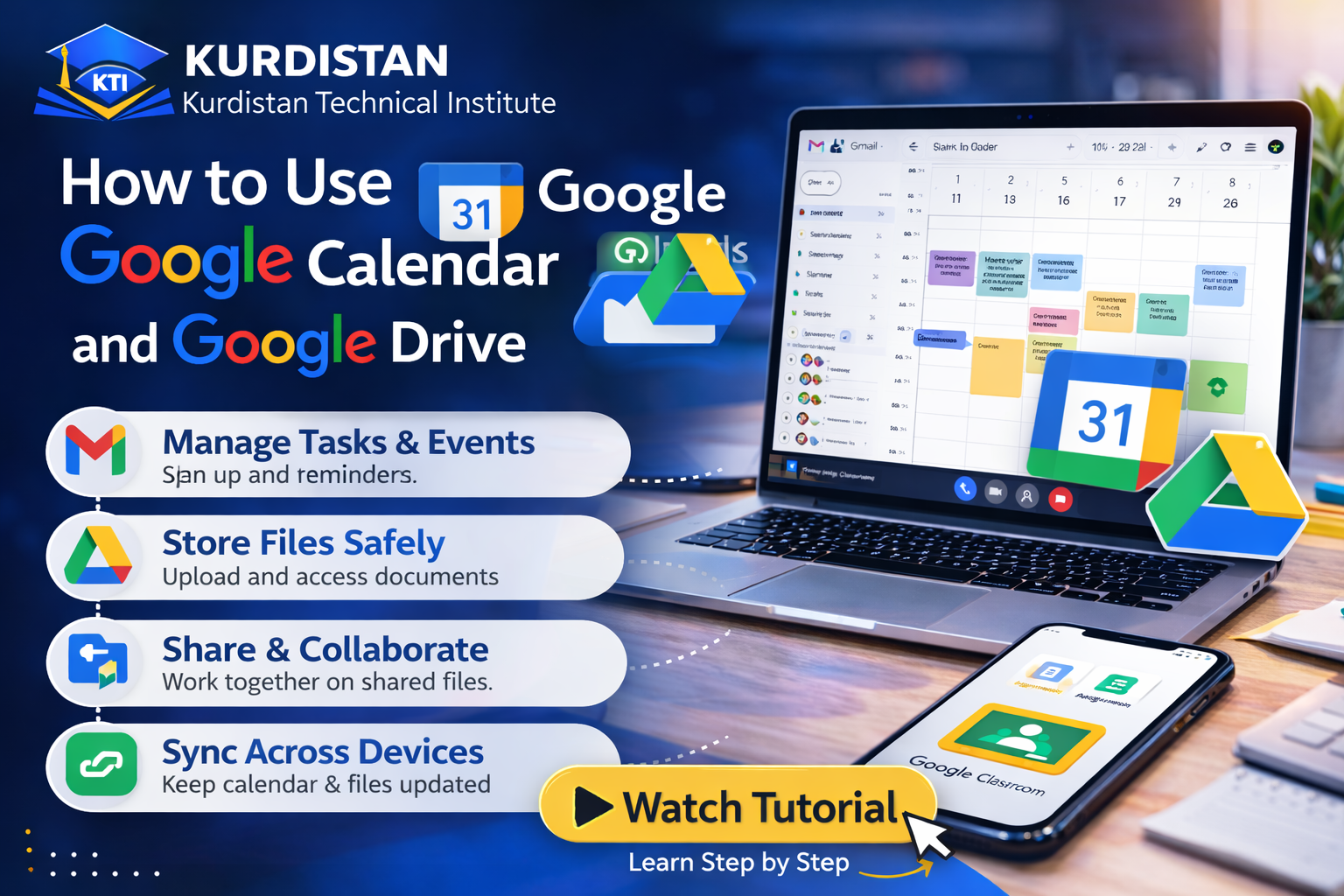 How to use Google Calendar , Google Drive.